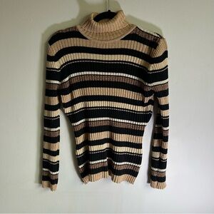 Vintage Metallic Gold Sweater, stripped, turtle neck